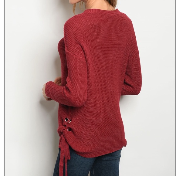 Dark Red Side Tie Sweater - Picture 6 of 6